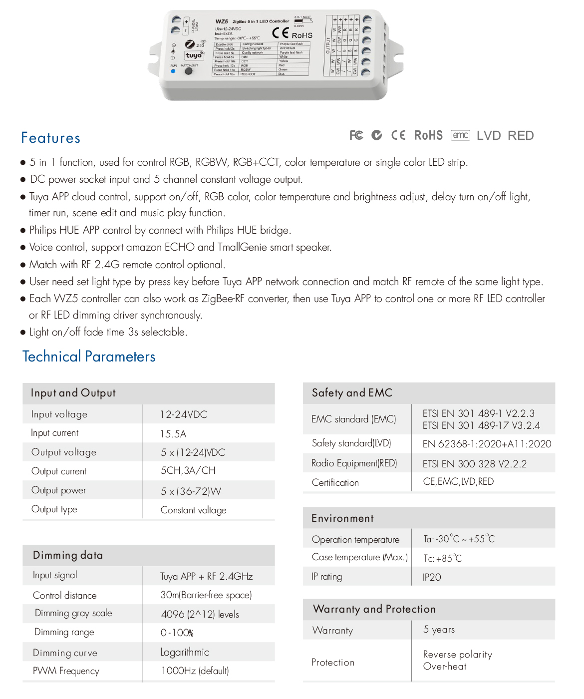 Zigbee & Rf 5 In1 Led Controller Wz5