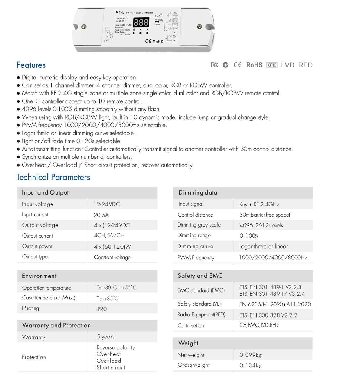 4CH*5A 12-24VDC CV ControllerV4-L